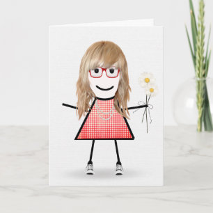 Verjaardagsstokfiguur Meisje Met Margrieten Kaart