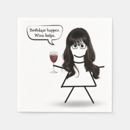 Verjaardagsstokfiguur met wijn glas servet