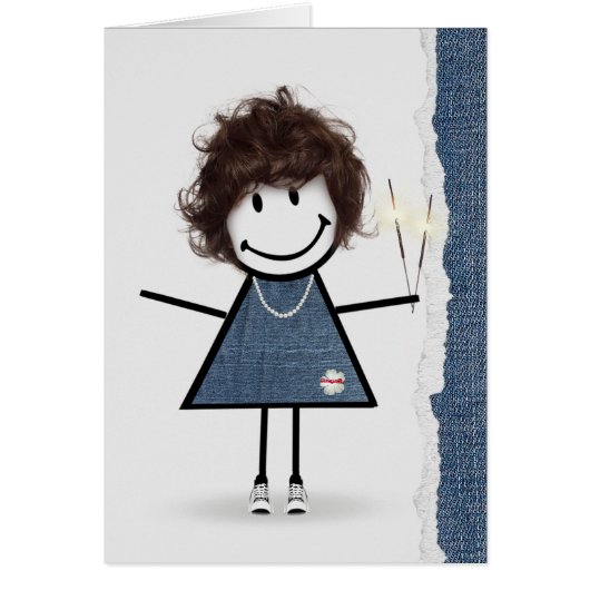 Verjaardagsstokfiguurmeisje met vonken (Voorkant)