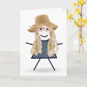 Verjaardagsstokfiguurtje met hoed kaart (Gele Bloem)