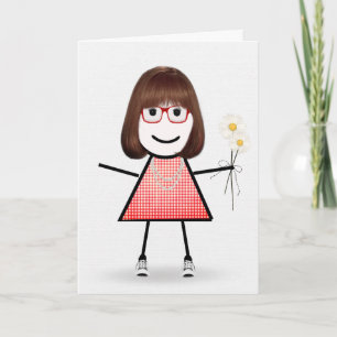 Verjaardagsstokfiguurtje Met Madeliefjes  Kaart