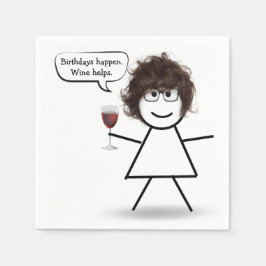 Verjaardagsstokfiguurtje met wijn glas servet