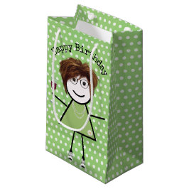 Verjaardagsstokmeisje met wijnglas klein cadeauzakje