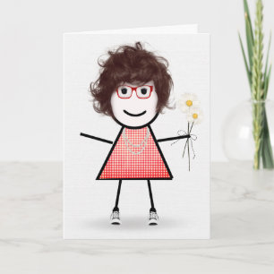 Verjaardagsstokpoppetje Met Madeliefjes Kaart