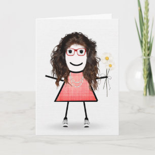 Verjaardagsstokpoppetje Met Madeliefjes Kaart