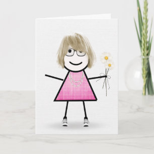 Verjaardagsstokpoppetje Met Madeliefjes Kaart