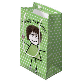 Verjaardagsstokpoppetje met wijn glas klein cadeauzakje