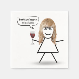 Verjaardagsstokpoppetje met wijn glas servet