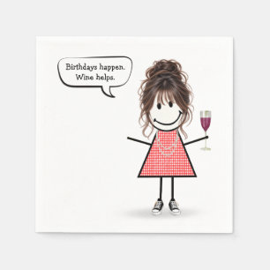 Verjaardagsstokpoppetje met wijn glas servet