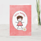 Verjaardagsstokpoppetje op Gingham Kaart (Voorkant)