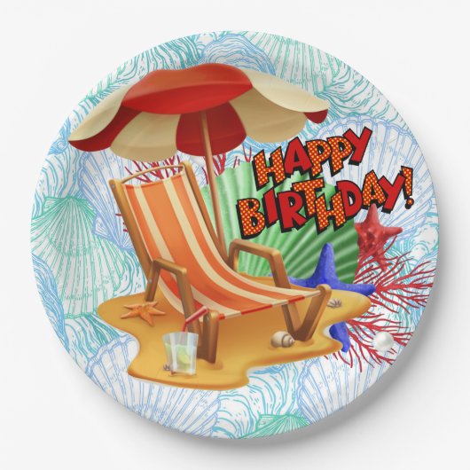 Verjaardagsstrandfeest papieren bordje (Voorkant)
