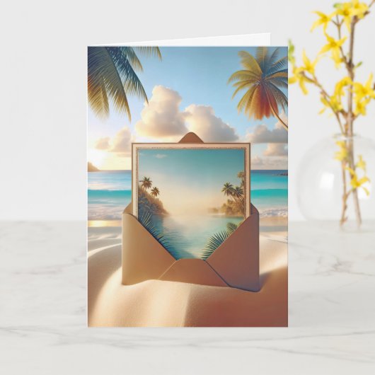 Verjaardagsstrandkaart in envelop kaart (Gele Bloem)
