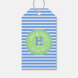 Verjaardagsstrepen Blauw⎮Wit Groen Cadeaubijsluite Cadeaulabel