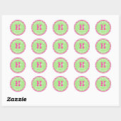Verjaardagsstrepen Roze⎮Wit Groen Ronde Sticker (Vel)