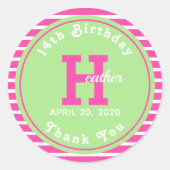 Verjaardagsstrepen Roze⎮Wit Groen Ronde Sticker (Voorkant)