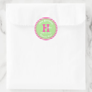 Verjaardagsstrepen Roze⎮Wit Groen Ronde Sticker