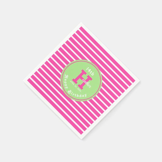Verjaardagsstrepen Roze⎮Wit Groen Servet (Hoek)