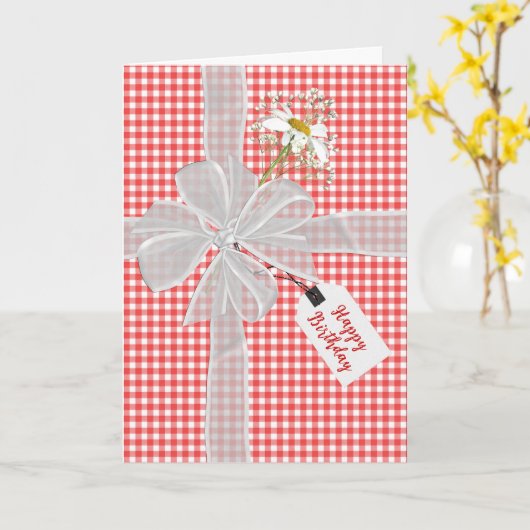 Verjaardagsstrik met Daisy On Gingham Kaart (Gele Bloem)