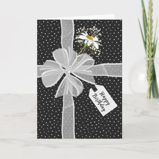 Verjaardagsstrik met Daisy Op Stippen Kaart (Voorkant)