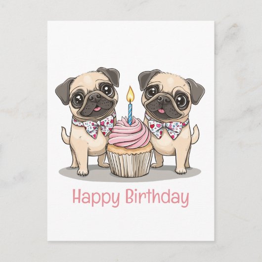 Verjaardagst Cupcake Voor Pugs Briefkaart (Voorkant)