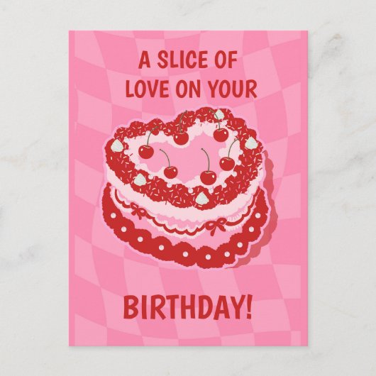 Verjaardagstaart Ansichtkaart Hart Kersen Briefkaart (Voorkant)