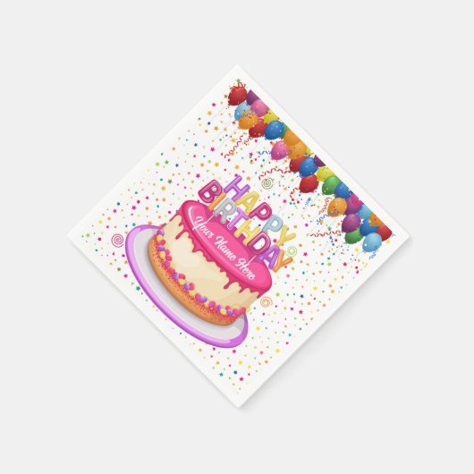 Verjaardagstaart ballon en Confetti papieren serve Servet (Hoek)