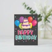 Verjaardagstaart Ballon Feest Confetti Briefkaart (Staand voorkant)
