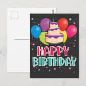 Verjaardagstaart Ballon Feest Confetti Briefkaart (Voorkant / Achterkant)