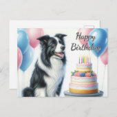Verjaardagstaart Ballonnen Border Collie Briefkaart (Voorkant / Achterkant)