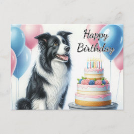 Verjaardagstaart Ballonnen Border Collie Briefkaart