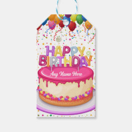 Verjaardagstaart Balloon en Confetti Cadeaulabel