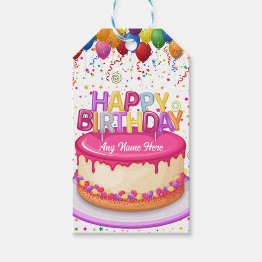 Verjaardagstaart Balloon en Confetti Cadeaulabel (Voorkant)