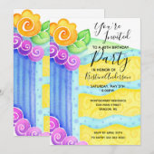 Verjaardagstaart Blauw Geel Bloemen 40e Partij Kaart (Voorkant / Achterkant)