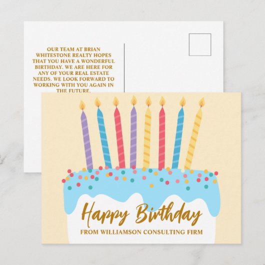 Verjaardagstaart Chic Aangepaste Zakelijke Briefkaart (Voorkant / Achterkant)