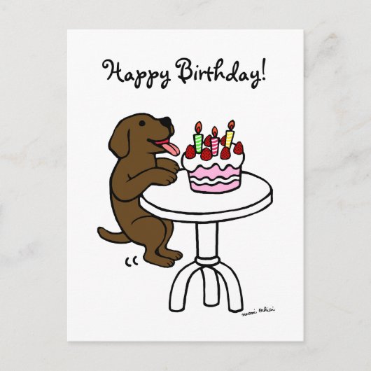 Verjaardagstaart Chocolade Labrador Cartoon Briefkaart (Voorkant)