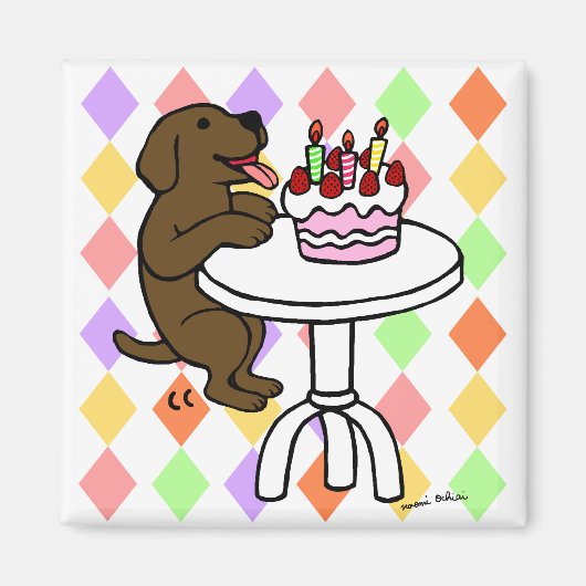 Verjaardagstaart Chocolade Labrador Cartoon Magneet (Voorkant)
