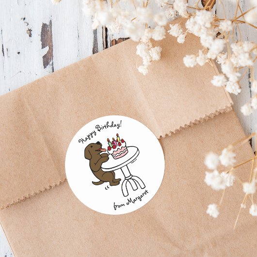 Verjaardagstaart Chocolade Labrador Cartoon Plain Ronde Sticker