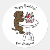 Verjaardagstaart Chocolade Labrador Cartoon Plain Ronde Sticker (Voorkant)