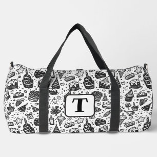 Verjaardagstaart doodle zwart-wit patroon 2 plunjezak