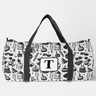 Verjaardagstaart doodle zwart-wit patroon 4 plunjezak