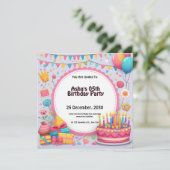 Verjaardagstaart en ballonnen gepersonaliseerd kaart (Staand voorkant)