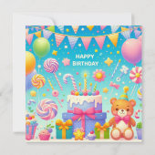 Verjaardagstaart en ballonnen gepersonaliseerd kaart (Achterkant)