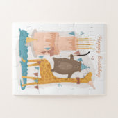 Verjaardagstaart en leuke dieren: beer giraffe legpuzzel (Horizontaal)
