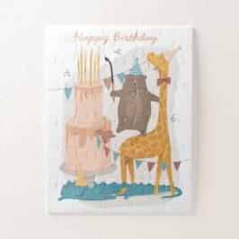 Verjaardagstaart en leuke dieren: beer giraffe legpuzzel