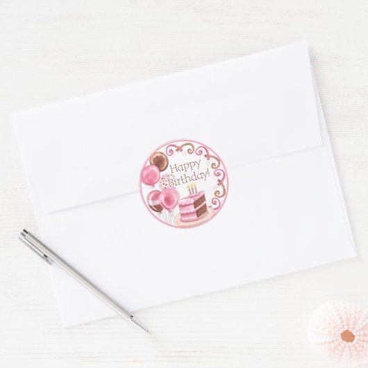 Verjaardagstaart Envelope Seal Ronde Sticker (Envelop)