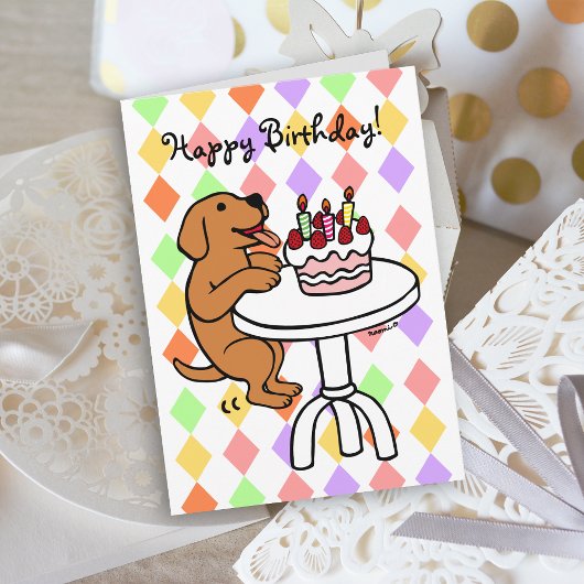 Verjaardagstaart Fox Red Labrador Cartoon Kaart