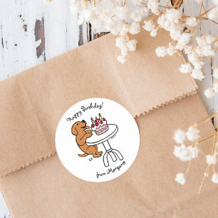 Verjaardagstaart Fox Red Labrador Cartoon Plain Ronde Sticker