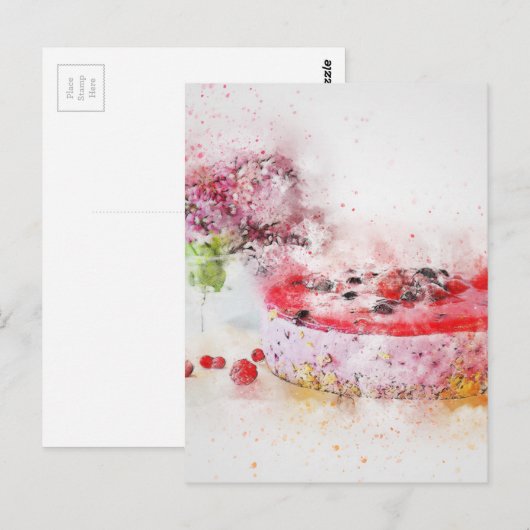 Verjaardagstaart Fruit Dessert Waterverf Abstract Briefkaart (Voorkant / Achterkant)