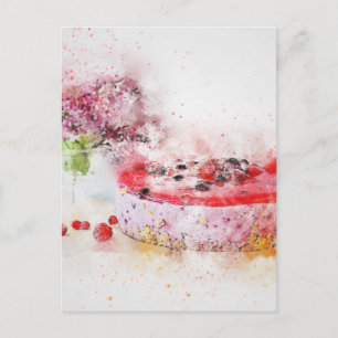 Verjaardagstaart Fruit Dessert Waterverf Abstract Briefkaart