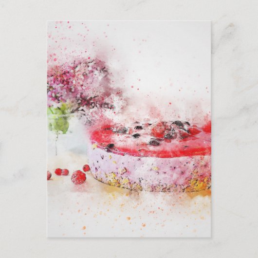 Verjaardagstaart Fruit Dessert Waterverf Abstract Briefkaart (Voorkant)
